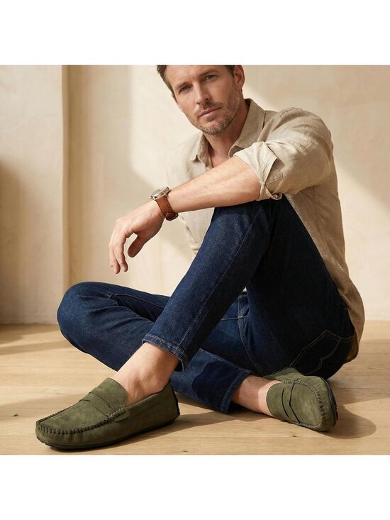Men\'s Green Suede Penny Loafers Slip-On Driving Moccasins Casual Flat Shoes main image 4